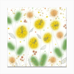 Yellow Flowers Nature Flower Meadow Blossom Bloom Art Colorful Drawing Canvas Print