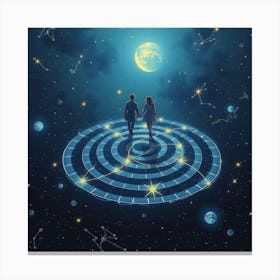 Couple Walking In The Starry Sky Canvas Print