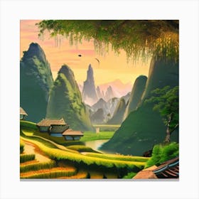 Asian Village Lives Painting Canvas Print