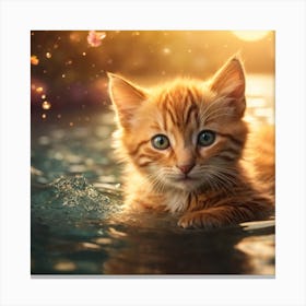 Cat In Water Canvas Print