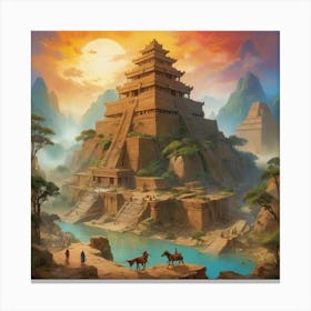 Chinese Temple Art print paintings Canvas Print