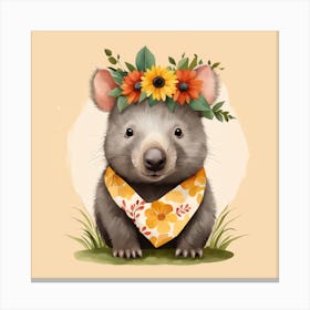 Floral Baby Wombat Nursery Illustration (16) Canvas Print