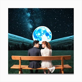 Couple Sitting On A Bench Under The Moon 5 Canvas Print