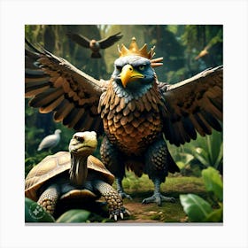 King Of The Birds In The Party Approaching Tortoise Looking Stern And Disapproving Canvas Print