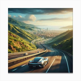 Sports Car Driving On The Highway Canvas Print