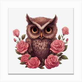 Owl With Roses 23 Canvas Print