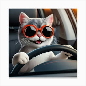 Cat Driving Car Canvas Print