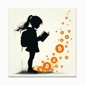 Girl Reading Book With Bitcoins Canvas Print