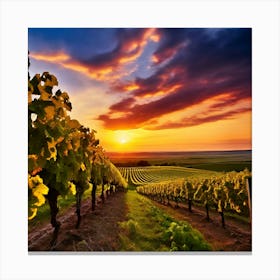 Sunset Sky Agriculture Yellow Growing Landscape Vine Growing Green Country Farm Sunrise G (1) Canvas Print
