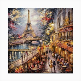 Parisian Splendor A Vibrant Portrait Of The Eiffel Tower And Romantic City Life (4) Canvas Print