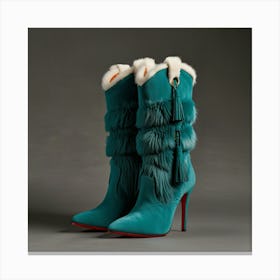 Turquoise Boots With Fur Trim Canvas Print