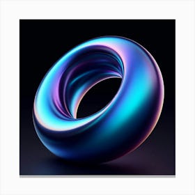 A 3D rendering of a blue and purple torus on a black background. The torus is made of a glossy material that reflects the light, and it is lit by a bright light source that is positioned above and to the left of the torus. The torus is in focus, and the background is slightly blurred, which creates a sense of depth. Canvas Print