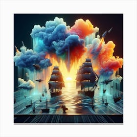 Luminous sailboats amid thick smoke 5 Canvas Print