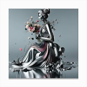 Silver Woman With Flowers Canvas Print