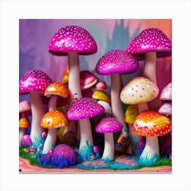 Mushrooms On A Tree Stump Canvas Print