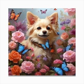 Chihuahua With Butterflies 1 Canvas Print