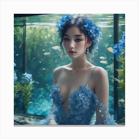 Asian Girl In Blue Dress Canvas Print