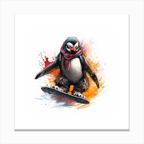 Snowboarding Penguin Sketch Canvas Print