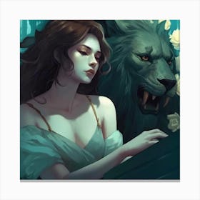 Lion And A Girl Canvas Print