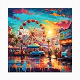 Sunset At The Amusement Park By The Seashore Canvas Print