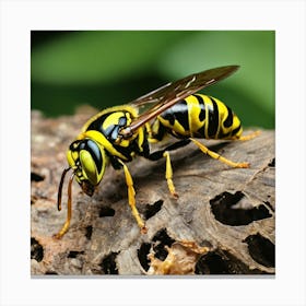 Wasp On A Log Canvas Print