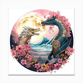 Dragon And Cherry Blossoms Yin Yang Canvas Print