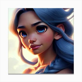 Girl With Blue Hair Hyper-Realistic Anime Portraits Canvas Print