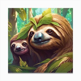 Sloths In The Jungle Canvas Print