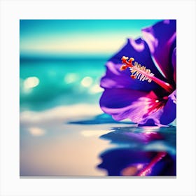 Blue Sea and Purple Hibiscus Flower in the Sun 2 Canvas Print