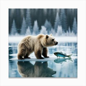 Polar Bear And Fish Canvas Print