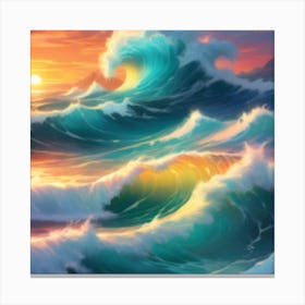 Ocean Waves At Sunset Canvas Print