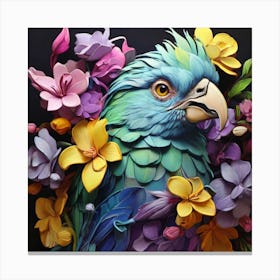 Parrot With Flowers 2 Canvas Print