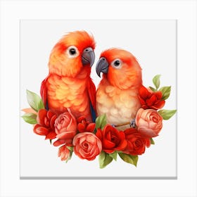 Parrots And Roses 5 Canvas Print