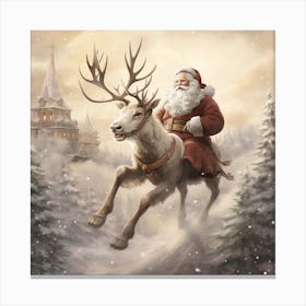 Santa Claus On Reindeer Canvas Print