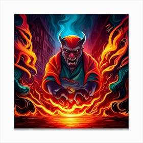 Devil In Flames 1 Canvas Print