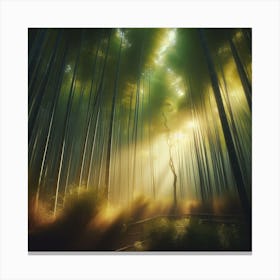 A peaceful and serene bamboo forest bathed in soft sunlight.1 Canvas Print