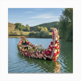 Floral Serenity Boat On Tranquil Waters Canvas Print