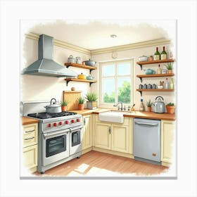 Beautiful Watercolor Kitchen, Fresh, Bright, And Cozy 1 Canvas Print