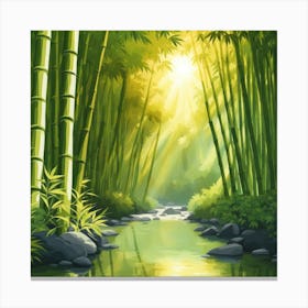 A Stream In A Bamboo Forest At Sun Rise Square Composition 222 Canvas Print