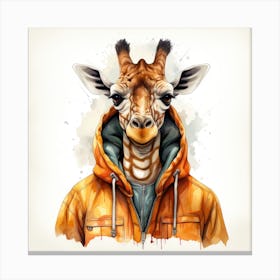 Watercolour Cartoon Giraffe In A Hoodie 3 Canvas Print