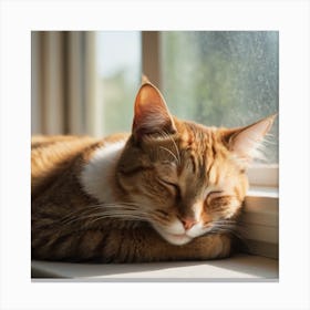 Cat Sleeping On Window Sill 1 Canvas Print