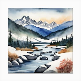 Snowy Mountain Stream,A Tranquil Beach Scene With Palm Trees And Gentle Waves art print Canvas Print