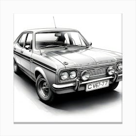 A Black And White Pencil Sketch Of A Ford Cortina 1976 2 (1) Canvas Print