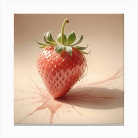 A Strawberry With Green Leaves, Illuminated By A Strong Light Source, Casting A Shadow On A Dark Surface 1 Canvas Print