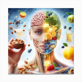 Human Body And Brain With Fruits And Nuts Canvas Print