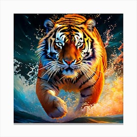 Tiger Running In The Water 2 Canvas Print