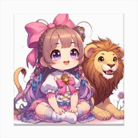 Cute Anime Girl With Lion Canvas Print