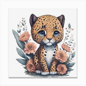 Cute Floral Leopard (3) Canvas Print