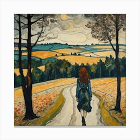 Woman Walking Down A Road Canvas Print