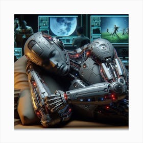 Robot Sleeping In The Office Canvas Print